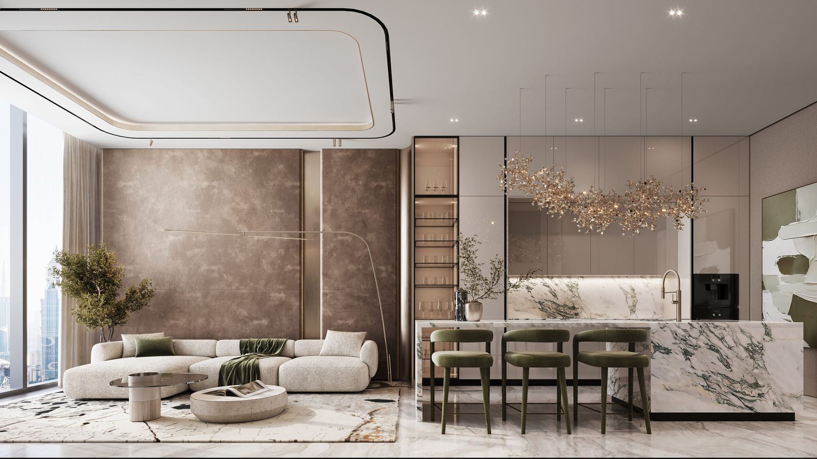 Freehold apartment living room, render
