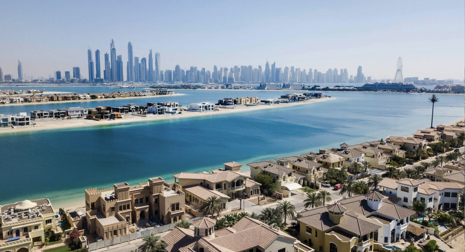 Palm Jumeirah villas with the Marina skyline